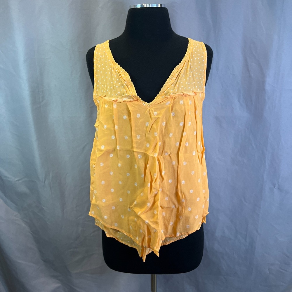 Democracy Blouse Top Women Small Yellow Polka Dot Layered Sleeveless Lace Detail